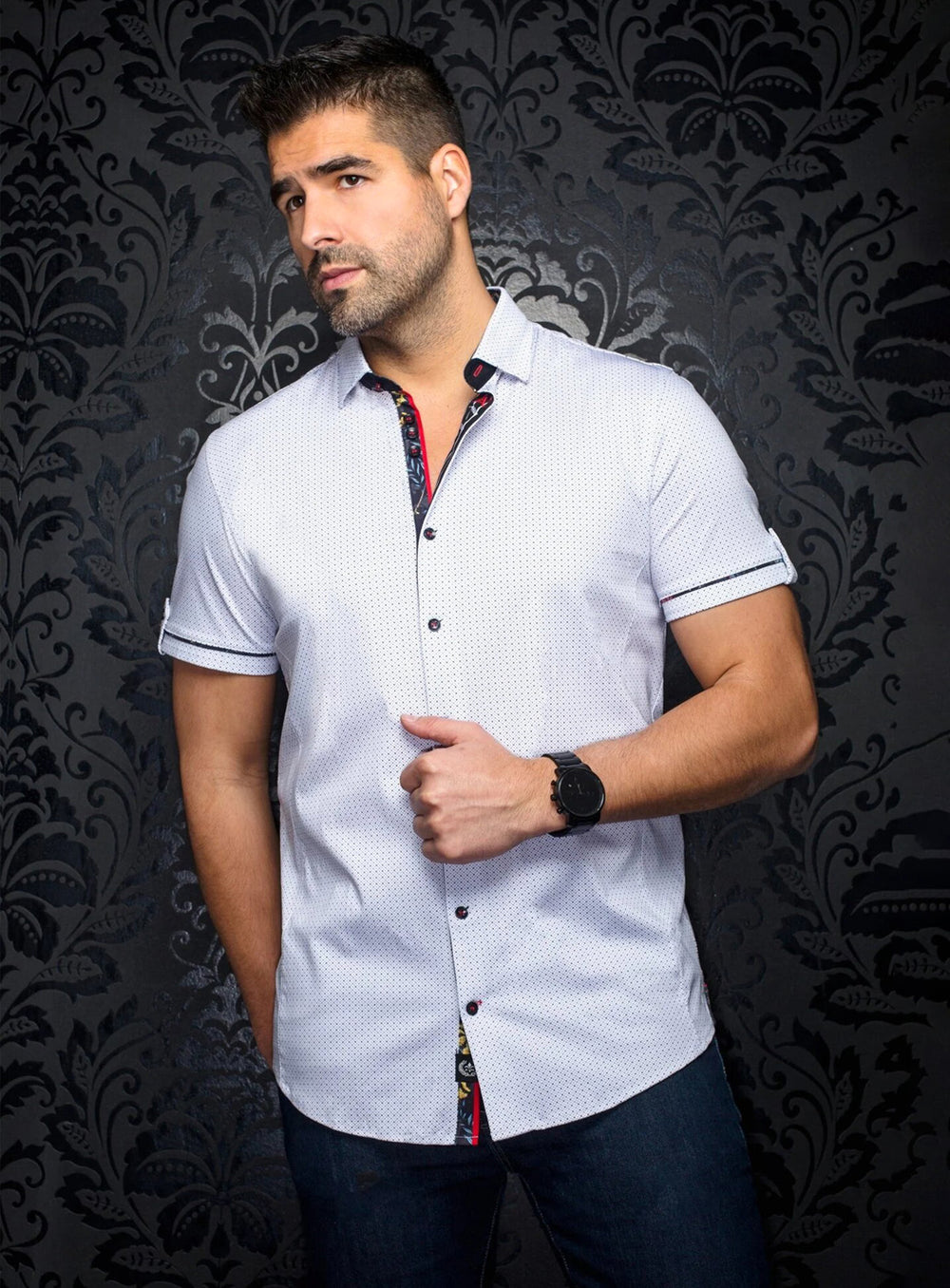 Micro Print 'Marsden-SS' Shirt for men - Au Noir