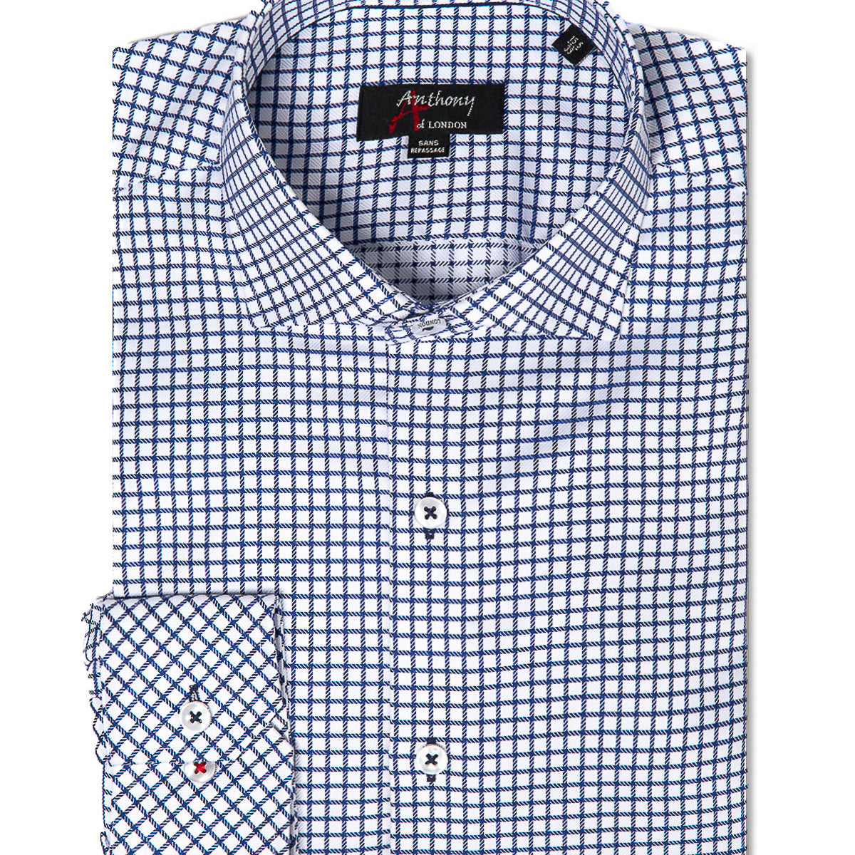 Navy Check Print Non-Iron Dress Shirt for men - Anthony of London