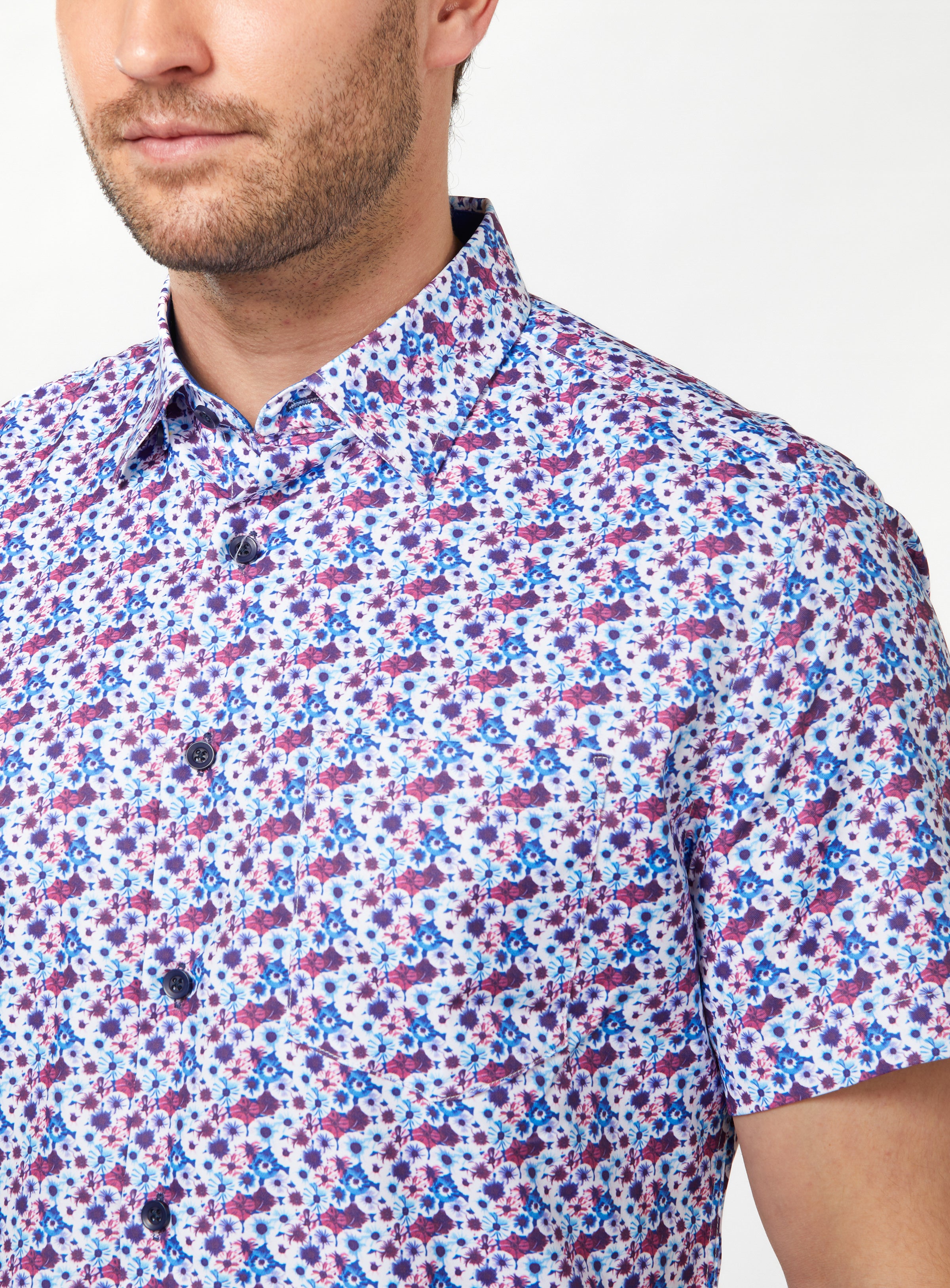 Purple and Blue Flowers Print Short Sleeve Shirt for men - Marco Ferre