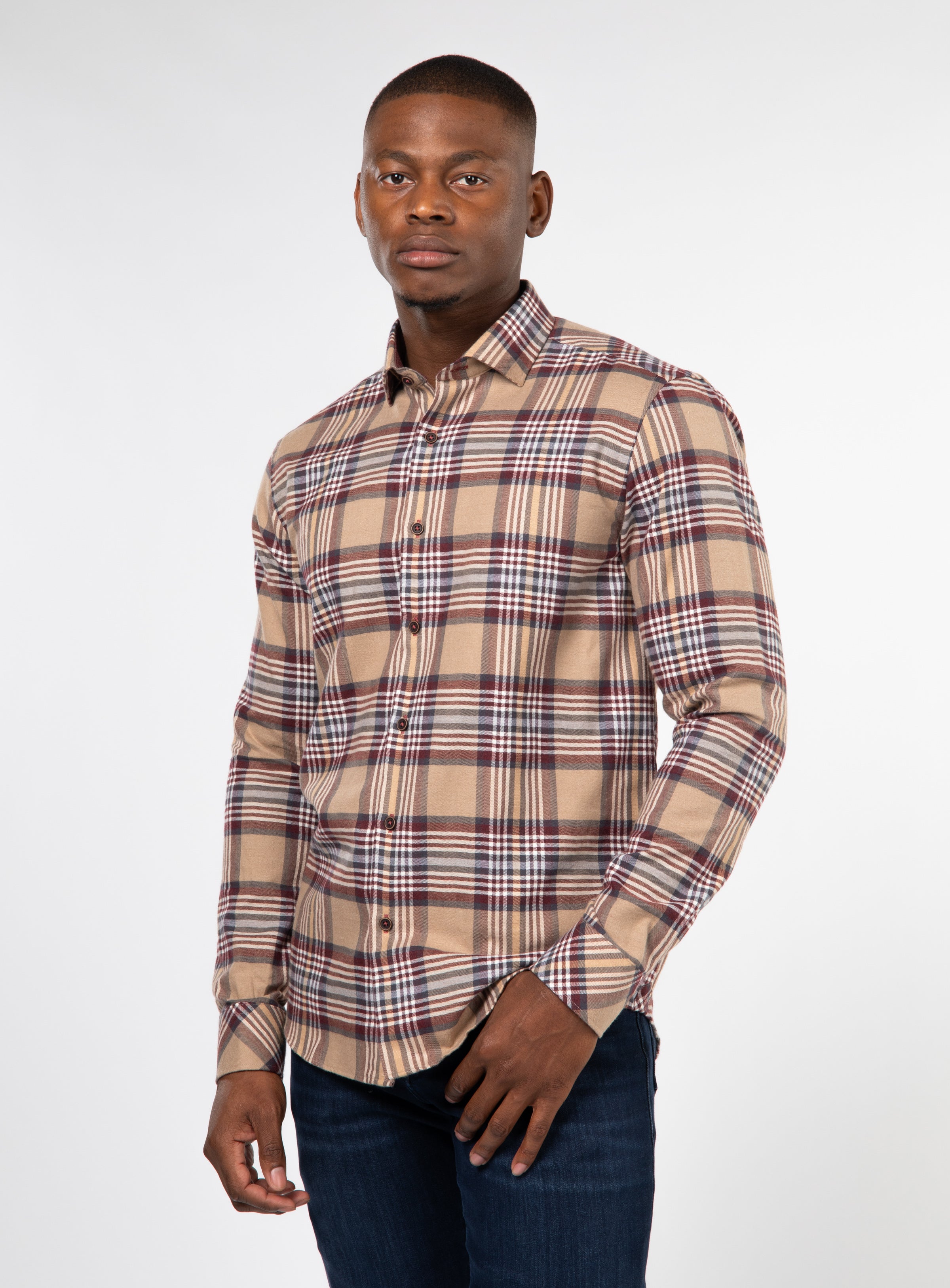 Chemise en flanelle beige carreaux pour homme Anthony of London