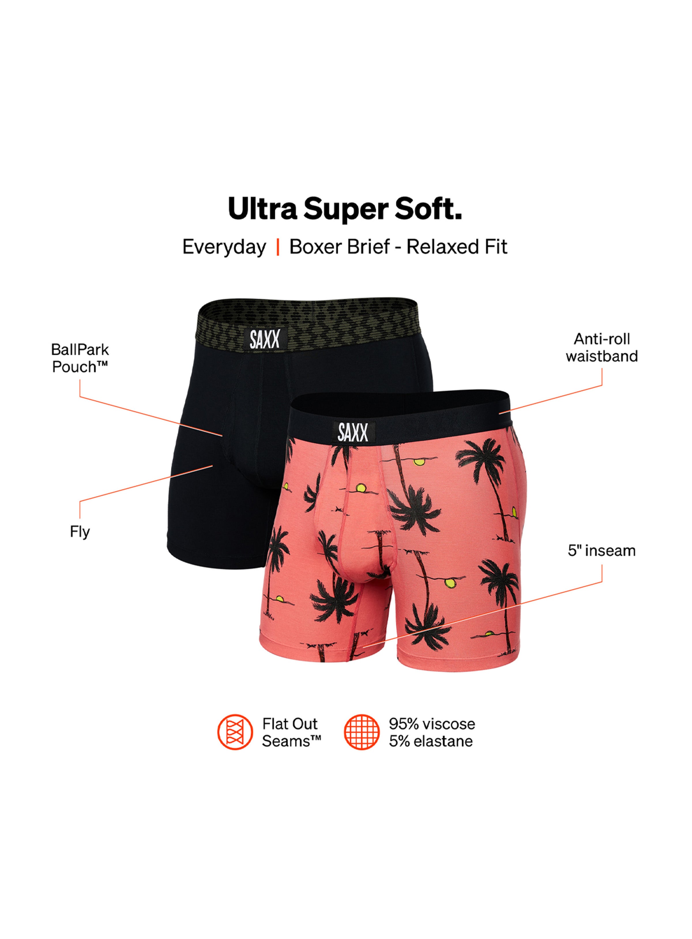 Palm Tree Print Boxer Underwear Duo for men - Saxx