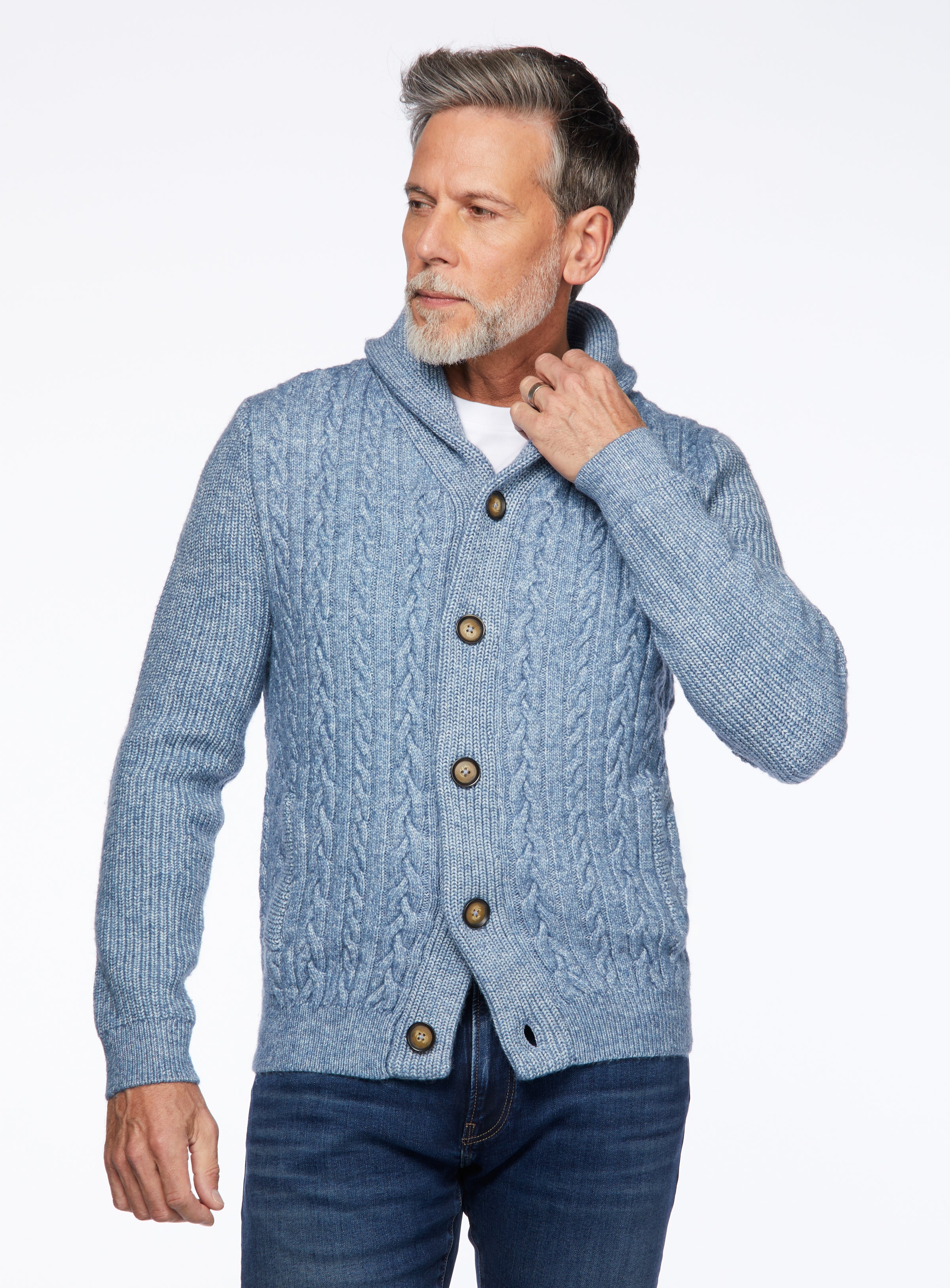 Blue shawl cardigan hotsell