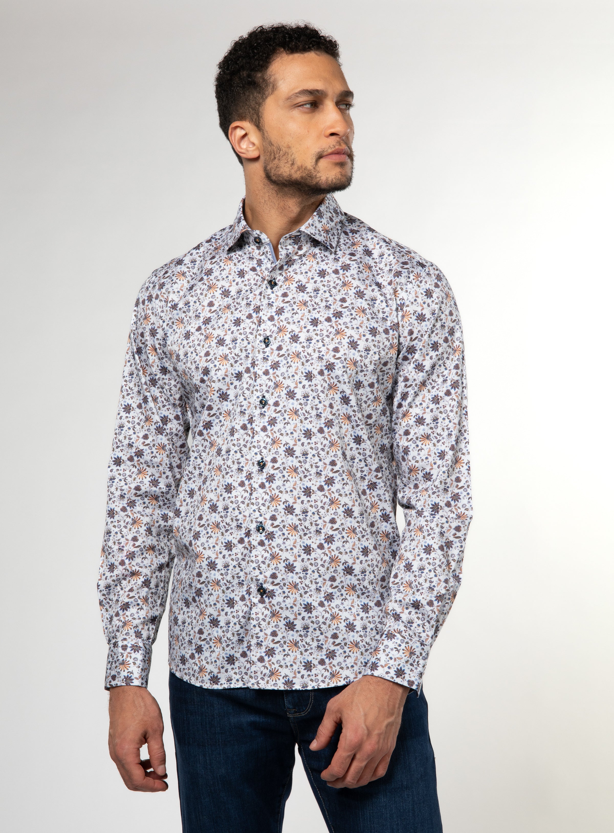 Thistle Print Sateen Shirt for men Orvieto