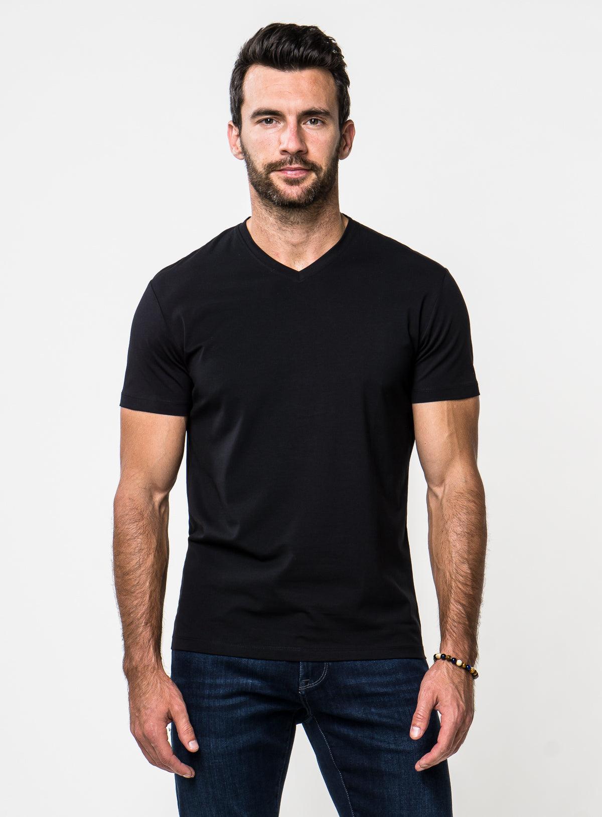 Tee shirt noir col v homme new arrivals